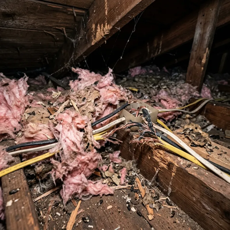 Contaminated ceiling insulation being assessed in a Lilydale roof space