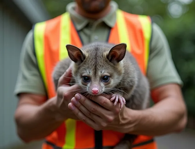 Animal handler safely recovering a deceased possum in Lilydale