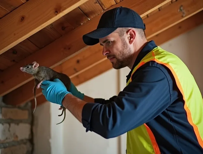 Technician inspecting a roof cavity for a dead rat in Lilydale